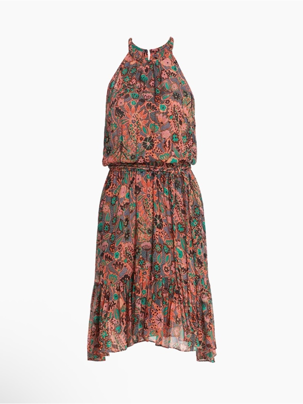 A.L.C. Kaplan Halter Silk Mini Dress Abstract Floral Drop Waist Size 4